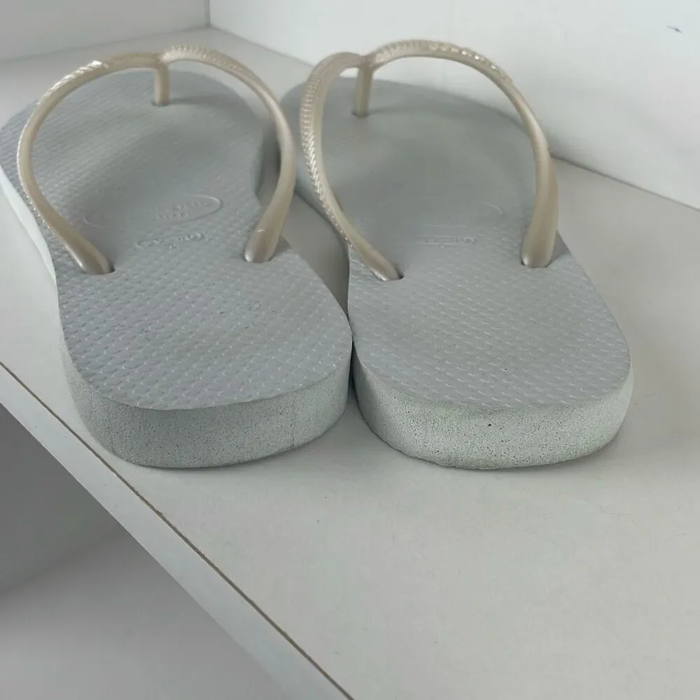 Havaianas Slim Flip Flop Sandals Pearl White 7/8 - Picture 4 of 7